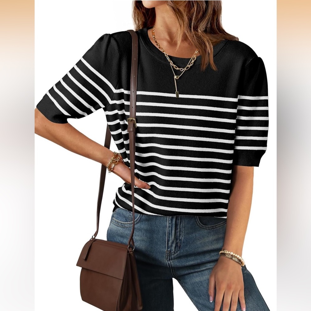 Black and White Striped Women's Top